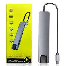 Adaptateur Type C 8 In 1 Usb C *2 - Hdmi - Usb *2 - Lecteur De Carte *2 - Rj45