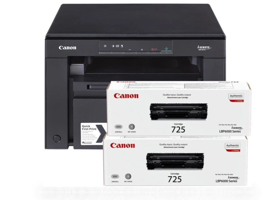 Imprimante Canon i-SENSYS MF3010 +2  A4 Multifonction Laser Monochrome Toners 725 Original (5252B034AA) 