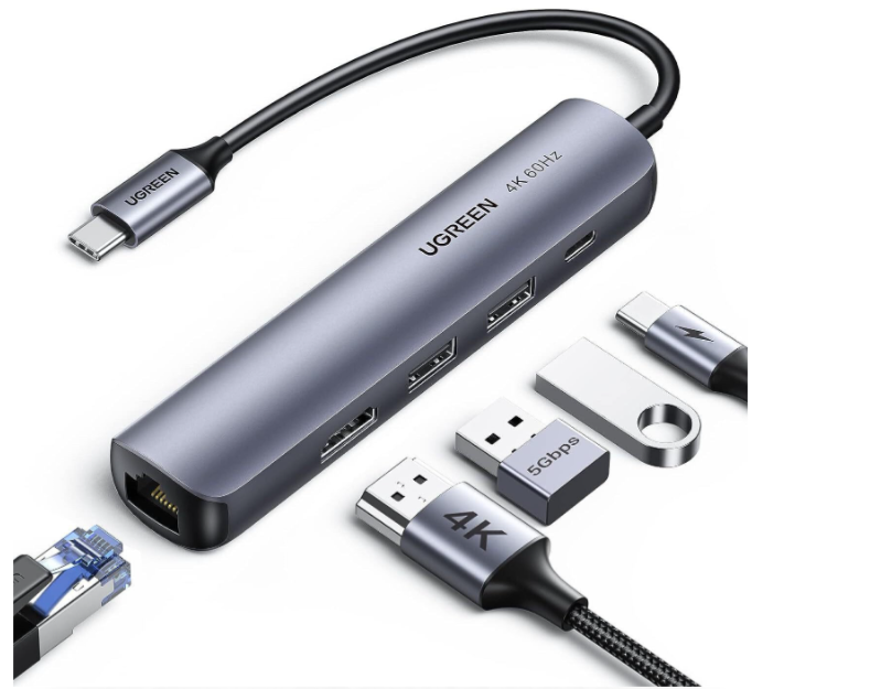 Mini Station d'accueil USB-C Ugreen  5en1 Avec Power Delivery 10919 Port Hdmi 4K + Port Vga + 2 Ports Usb + Port Rj45 + Port Usb C