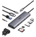 Mini Station d'accueil USB-C Ugreen  10en1 Avec Power Delivery  15601                                                      Port Hdmi 4K + Port Vga + 3 Ports Usb + Port Rj45 + Lecteur de cartes SD/TF + Prise Audio 3,5 mm + Port Usb C